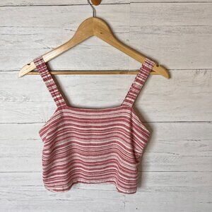BP Top Womens Size XS Dark Pink & White Striped Linen Blend Tank Summer Flirty